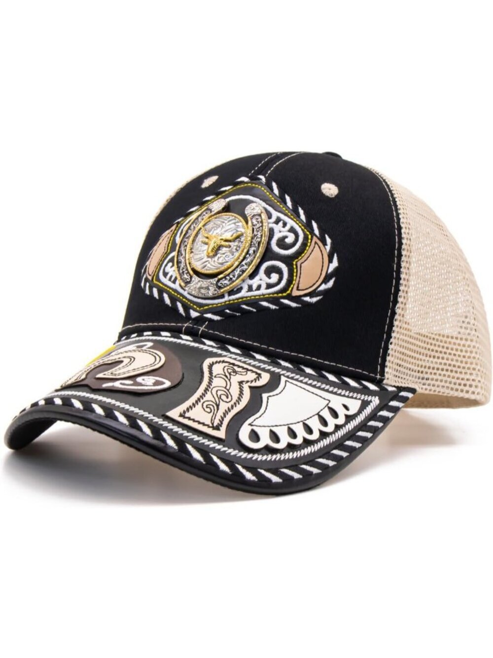 Unisex Black 7 Western Trucker Hat Vintage Cowboy Country Cute Baseball Cap